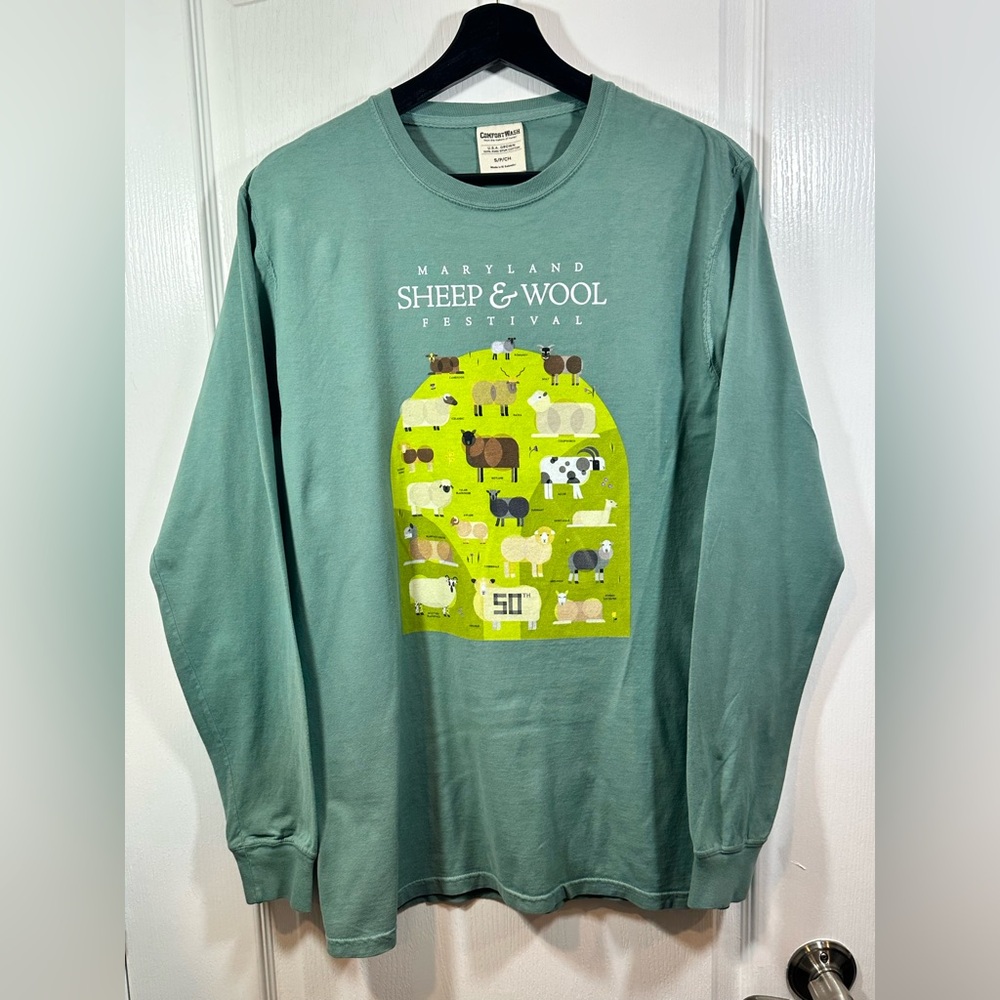 50th Annual Maryland Sheep & Wool Festival Teal Long Sleeve T-Shirt, Sz: Small